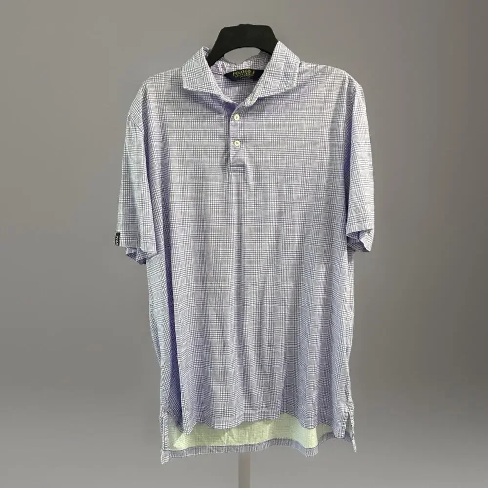 Polo Golf Ralph Lauren Men's Plaid Performance Polo Shirt Purple white Size Lg